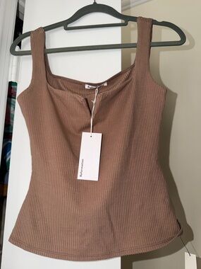 Reformation Ribbed Square-Neck Ossie Knit Tank in Clay Brown - NWT
